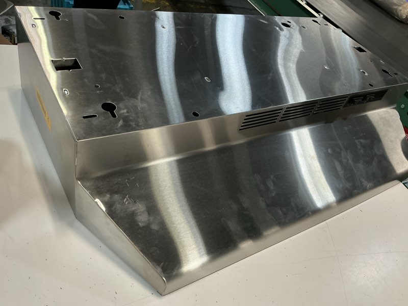 Condition photo showing As Is for range hood 1809/lp14(75) 25w 30 inch ductless stainless steel under cabinet range hood