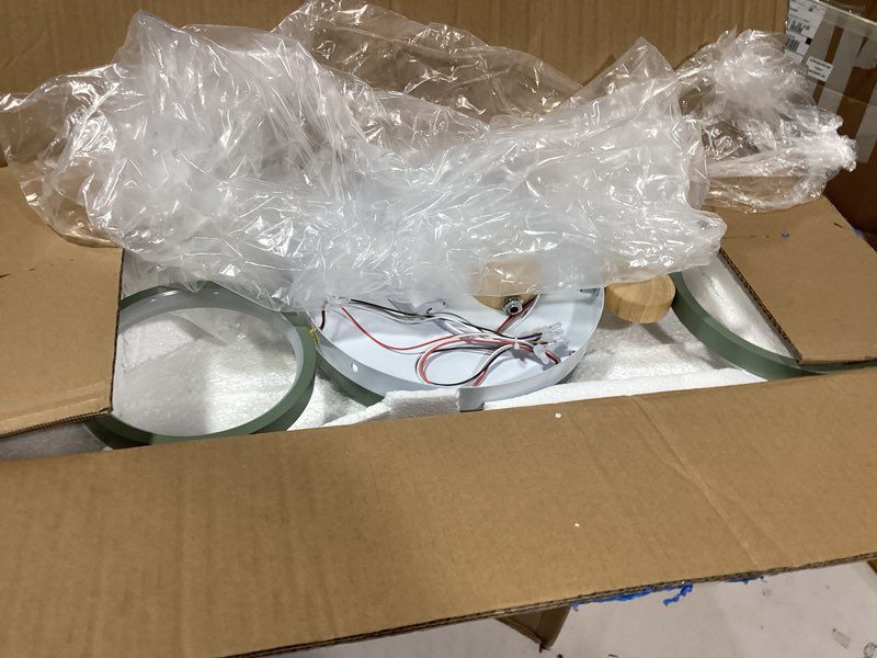Condition photo showing As Is for similar  productled flush mount ceiling light fixture with 3000k/4000k/6000k temperatures selectable,40w 42inch chandelier modern wooden ceiling lamp for bedroom kitchen,6-lights indoor lighting green pendant light green 6 - lights