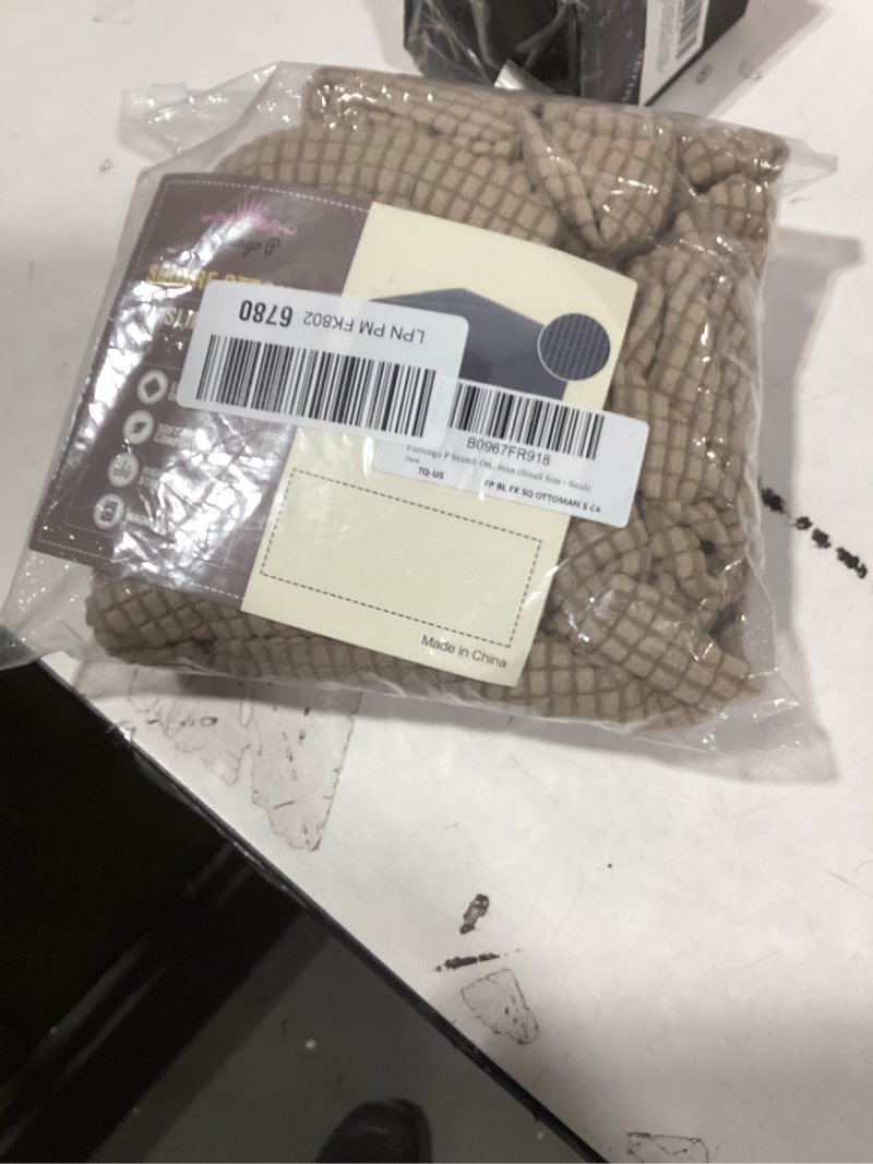 Condition photo showing Good Condition for Flamingo P Stretch Ottoman Cover Square Ottoman Slipcovers Furniture Protector Folding Storage Stool Furniture Protector Soft Slipcover with Elastic Bottom (Small Size - Sand) Sand Small