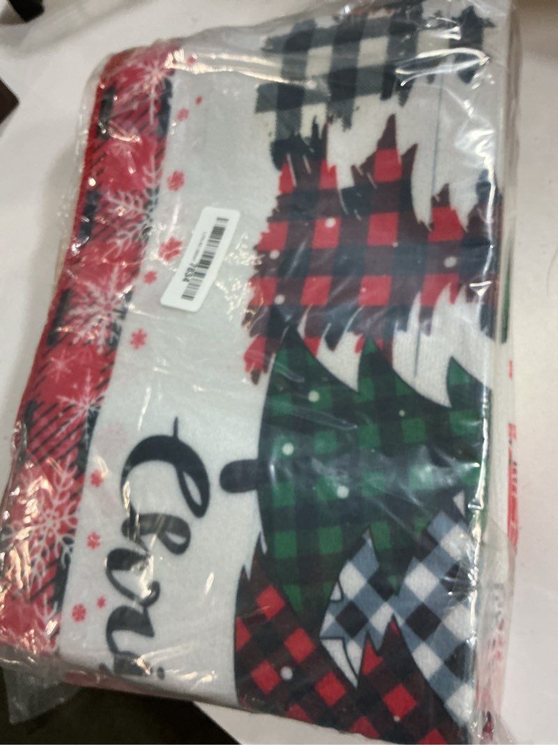 Condition photo showing New/Like New for homcomoda buffalo plaid xmas tree merry christmas kitchen mats set of 3, snowflake winter seasonal f