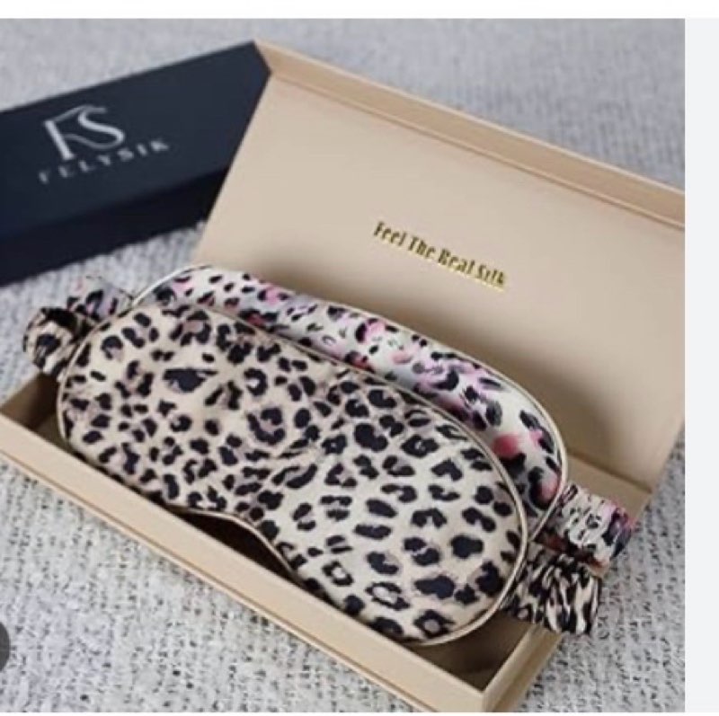 FELYSIK 22 Momme Mulberry Silk Sleep Mask, Brown Leopard Print 100% Silk Eye Mask for Night Sleeping