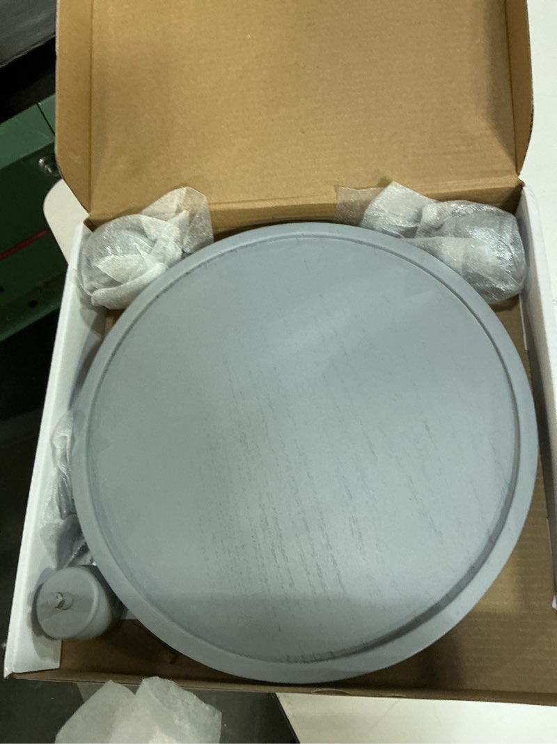 Condition photo showing Good Condition for eosahr modern wooden risers for display: farmhouse pedestal stand for home, kitchen and bathroom counter decor - stylish round waterproof decorative tray for organize soap, sink, jewelry (gray)