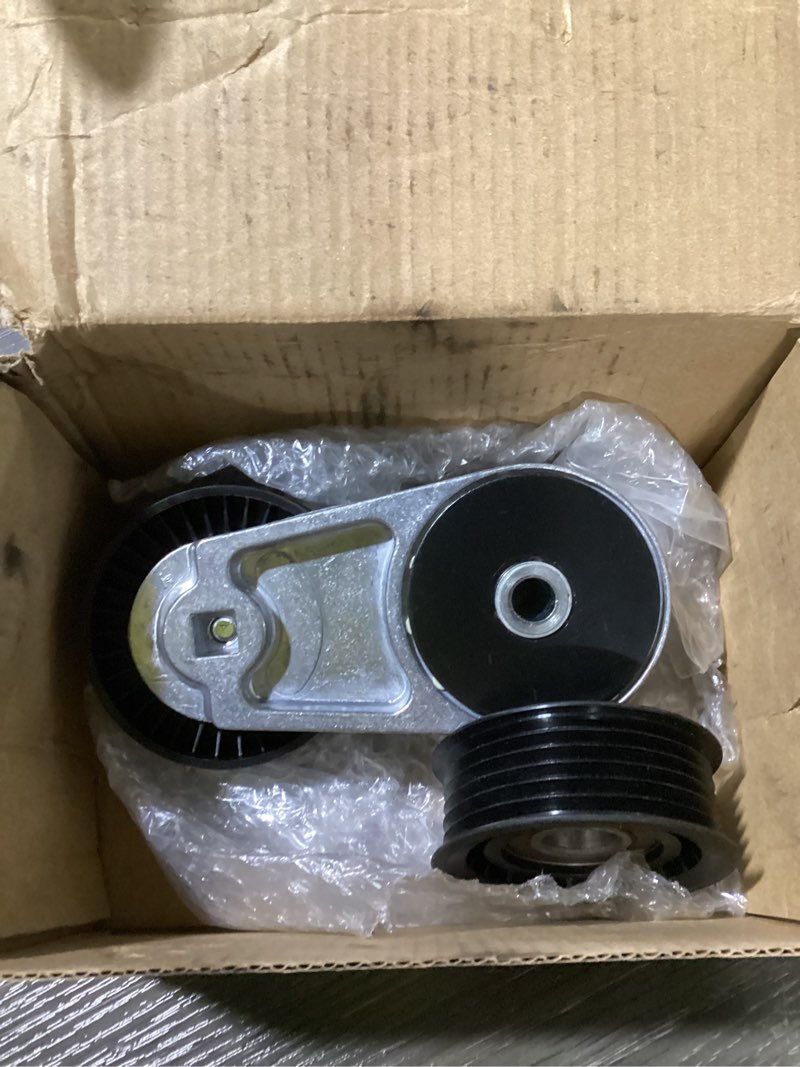 Condition photo showing As Is for 39282 + 38082 drive belt tensioner with idler pulley replacement for chrysler town & country 2011-2016, dodge challenger charger durango, jeep grand cherokee, ram 1500, c/v