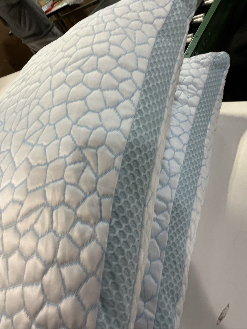 Condition photo showing As Is for QUTOOL Enhanced Cooling Pillows King Size Set of 2, CertiPUR-US Shredded Memory Foam Pillows 2 Pack for Hot Sleeper, Adjustable Bed Pillow for Side, Back, Stomach Sleepers Support Yet Soft, Home Gifts