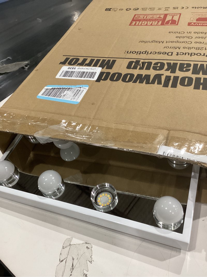 Condition photo showing As Is for Hansong Vanity Mirror with Lights Makeup Mirror with Lights 12 Dimmable Bulbs Hollywood Lighted Makeup Mirror Detachable 10x Magnification 3 Color Lighting Modes White