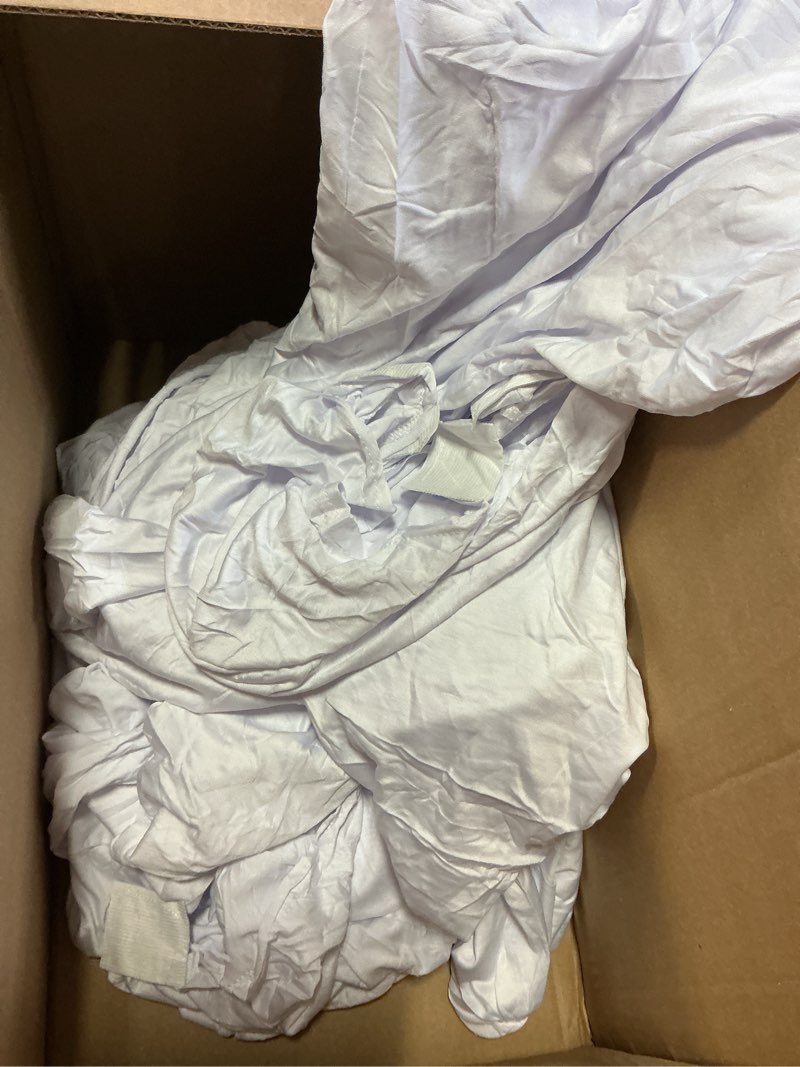 Condition photo showing As Is for Craft And Party 10 Pack White Spandex Folding Chair Covers, Stretch Polyester Slipcovers for Wedding, Party & Dining Chairs – Flat Front Design, Universal Fit Folding Chair Covers White - 10pcs