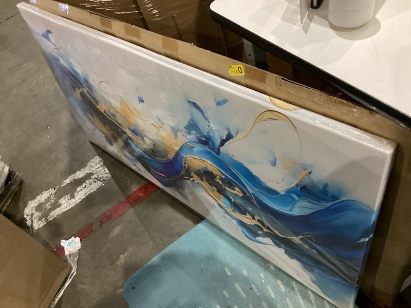 Condition photo showing As Is for jggxhm minimalist gold blue texture painting on canvas, large wall art, abstract gold foil painting wall decor living room -(50x100cm) 20x40in internal frame