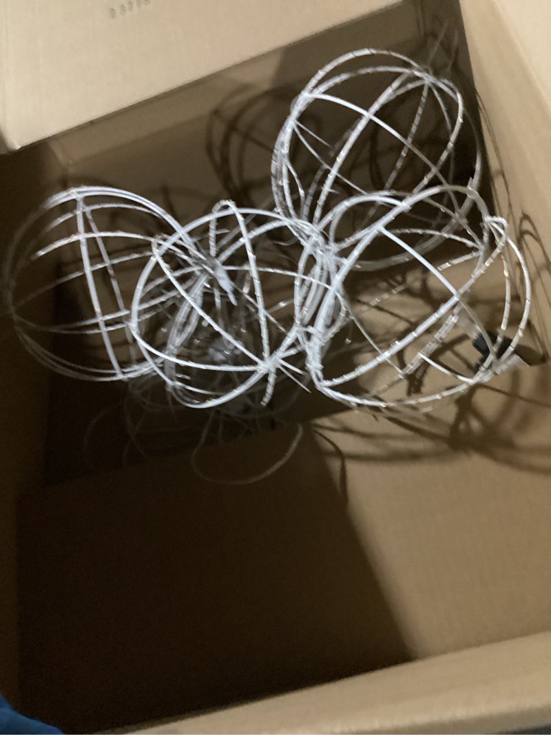 Condition photo showing As Is for Leinuosen 4 Pack 7.87" Outdoor Christmas Ball Lights, Hanging LED Sphere String Light with Metal Frame Multicolor Globe Lights for Holiday Garden Tree Patio Yard Party Outdoor Decor (Red Green) 4 Red Green