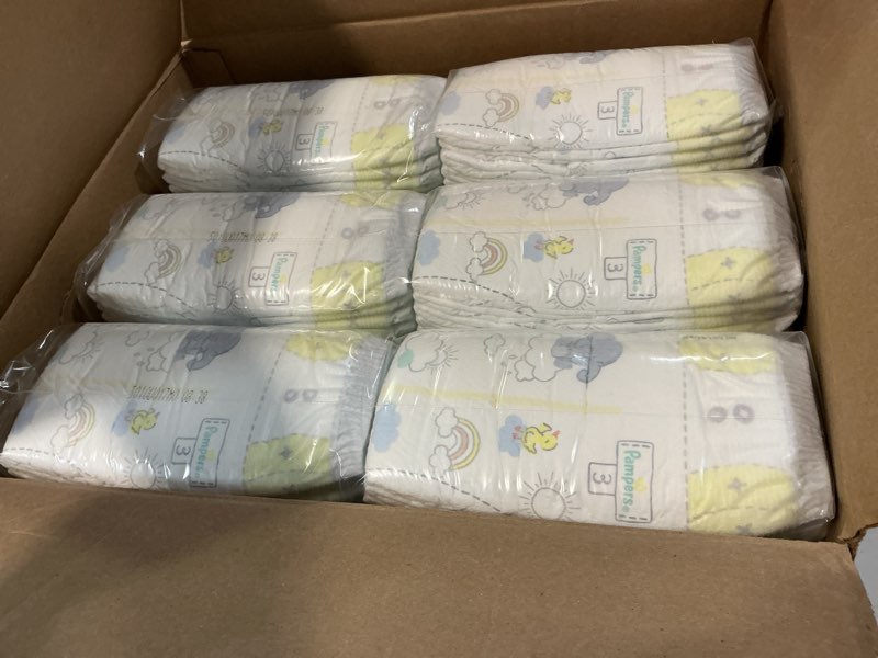 Condition photo showing New/Like New for pampers swaddlers diapers, size 3 (13-26 lbs), 168 count, absorbent, keeps baby dry and comfortable, skin safe disposable baby diaper size 3 168