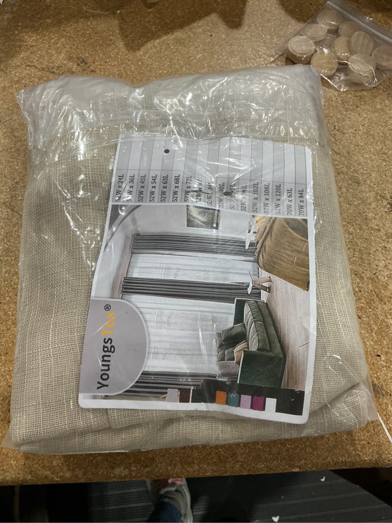 Condition photo showing Good Condition for youngstex natural linen semi sheer curtains 63 inch length, light filtering drapes textured with rod pocket back tab for bedroom living room window lightweight, 2 panels, 52 x 63 inch