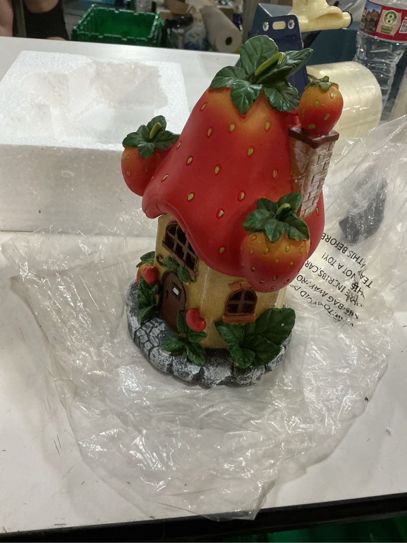 Condition photo showing New/Like New for solar fairy garden houses - fairy outdoor decor strawberry houses with solar light for patio balcony yard,lawn ornament perfect garden gift red