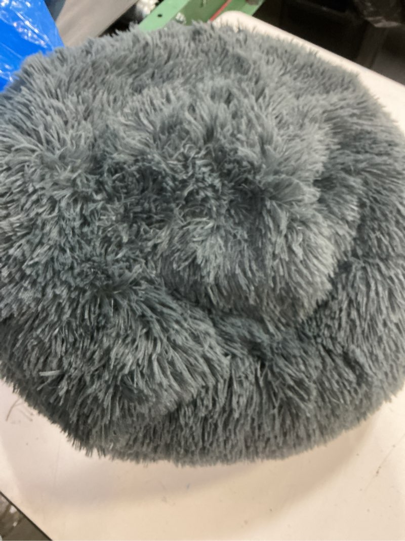 Condition photo showing Good Condition for noyal calming dog bed for anxiety, hooded donut cave with blanket, plush fluffy washable pet bed for small medium dogs & cats large 31.5''x31.5''x9'' dark grey