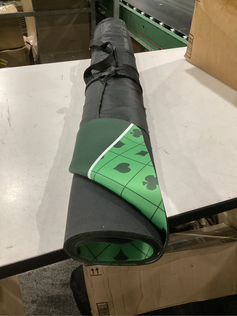 Condition photo showing Good Condition for yuzpkrsi 70 x 35 inch poker mat, 8 players texas hold'em poker rubber mat poker topper for tables, folding portable poker table top layout w/carrying bag for poker games, blackjack, casino 70 x 35 inch-green
