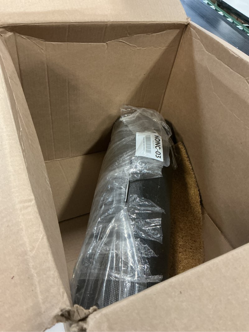 Condition photo showing As Is for Extra Large Floor Mat for Patio, Coco Coir With PVC-Backing, Non Slip for Farmhouse and Home Decor, Rustic Basic Print, Beige, 47"x22"