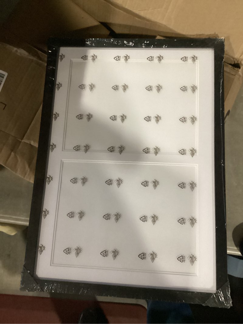 Condition photo showing New/Like New for 14x20 double sports magazine frame display two 8.5 x 11.25 or 8.25 x 11 magazines with 2 sizes mat, or 14x20 photos without mat, magazine display frame with plexiglass for wall hanging, black black frame, white mat 1