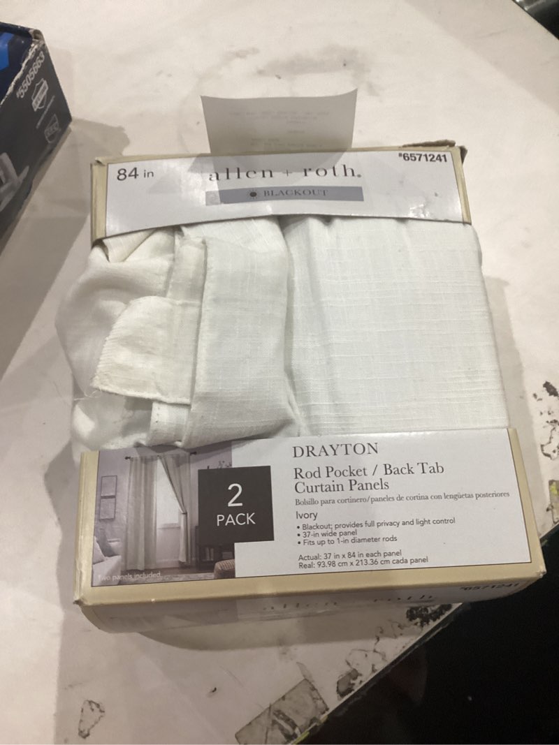 Condition photo showing As Is for allen + roth polyester blackout thermal lined back tab single curtain panel - cream - 84"