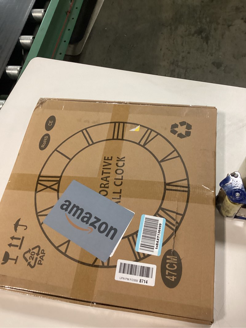 Condition photo showing New/Like New for Large Modern Metal Wall Clocks Rustic Round Nearly Silent Little Ticking Battery Operated Roman Numerals Clock for Living Room/Bedroom/Kitchen Wall Decor-(Black, 47cm) 19 Inch Black-roman Number