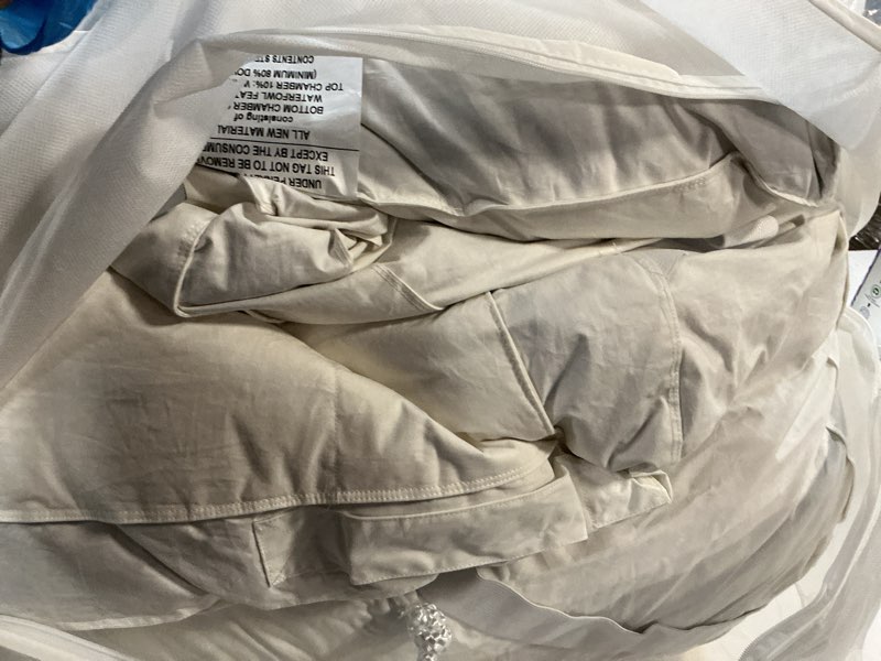 Condition photo showing As Is for quince luxe downtop featherbed mattress topper, king/cal king, white