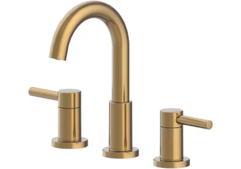 allen + roth harlow brushed gold widespread 2-handle watersense mid-arc residential handle bathroom sink faucet with drain