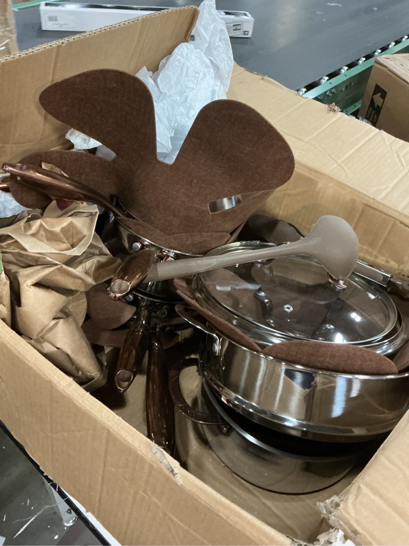 Condition photo showing Good Condition for CAROTE 23pcs Tri-Ply Stainless Steel Cookware Set, Pots and Pans Set, Non Toxic Induction Kitchen Cooking Sets, Cookware Collection, Mirror Polish, Silver Silver 23 PCS