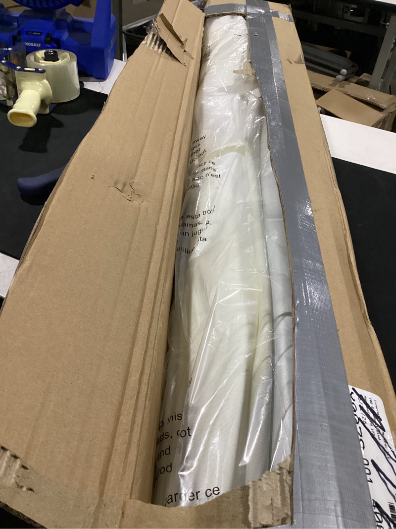 Condition photo showing Good Condition for jonathan y beverly 9 ft. coastal cream and white striped half patio umbrella with scalloped fringe, crank lift, and manual tilt for balcony, white pole umb1201k cream/white - white pole