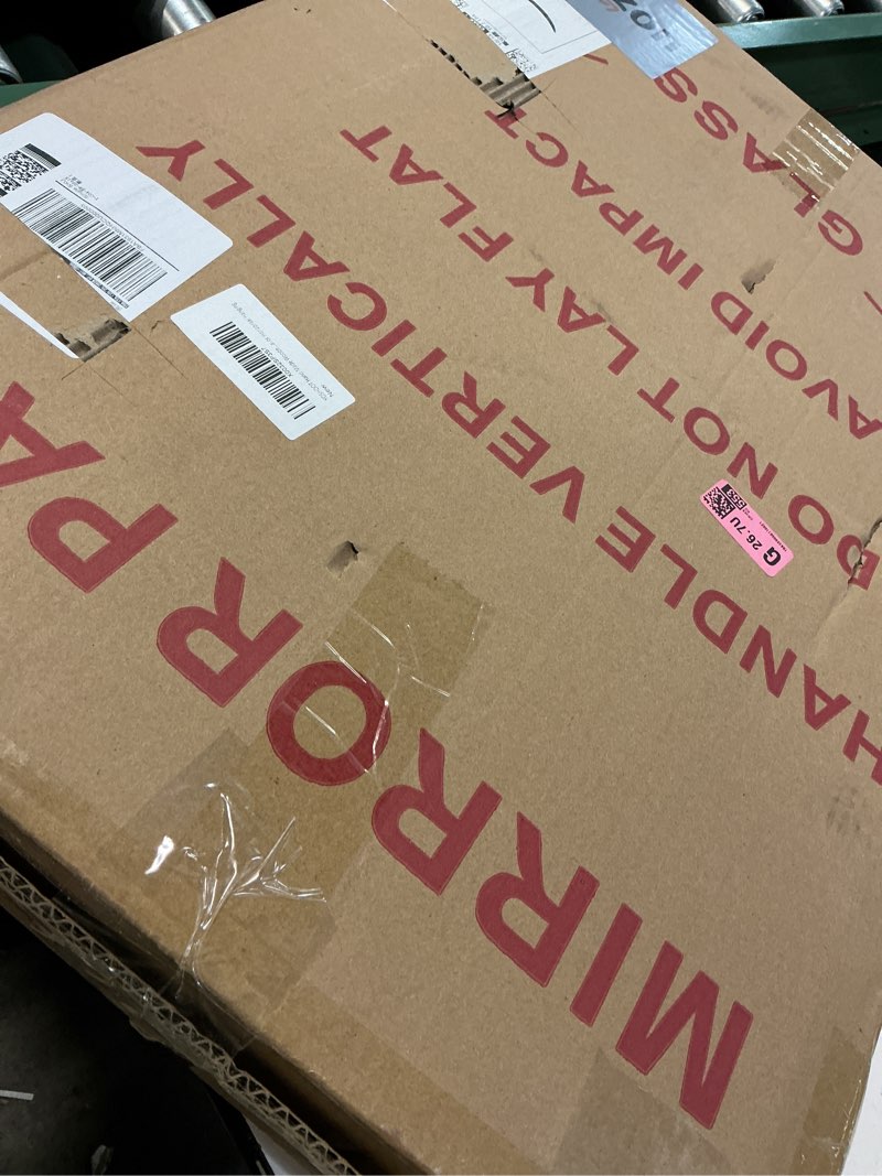 Condition photo showing Good Condition for YOSHOOT Hand-Made Wooden Spliced Wall Mirror for Bathroom, Rustic Farmhouse Vanity Mirror, Décor Wall Art, Solid Wood Frame, Vertical or Horizontal Hanging 26"L x 18"W Spliced Brown