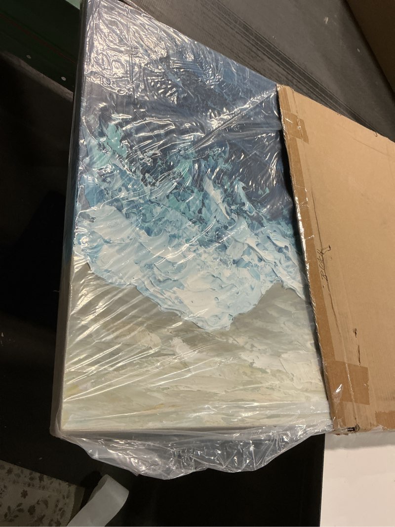 Condition photo showing Good Condition for Art Hand-Painted Blue Ocean Beach Landscape Oil Painting Large Abstract Canvas Art Home Wall Decoration 24x48 inches Dn166