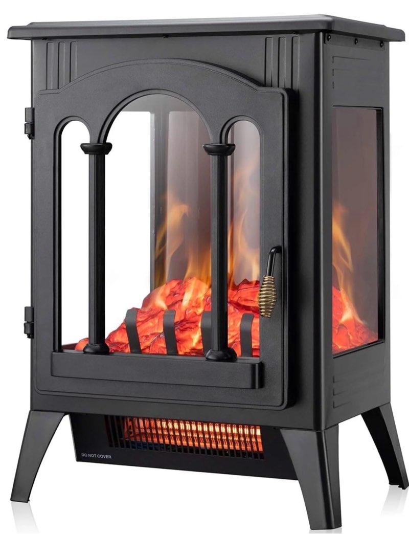 Drevy Electric Fireplace Stove, Freestanding Fireplace Heater with Realistic Flame, Indoor Electric Stove Heater, Portable, Infrared, Thermostat, Overheating Safety System, 1000W/1500W(16 Inch)