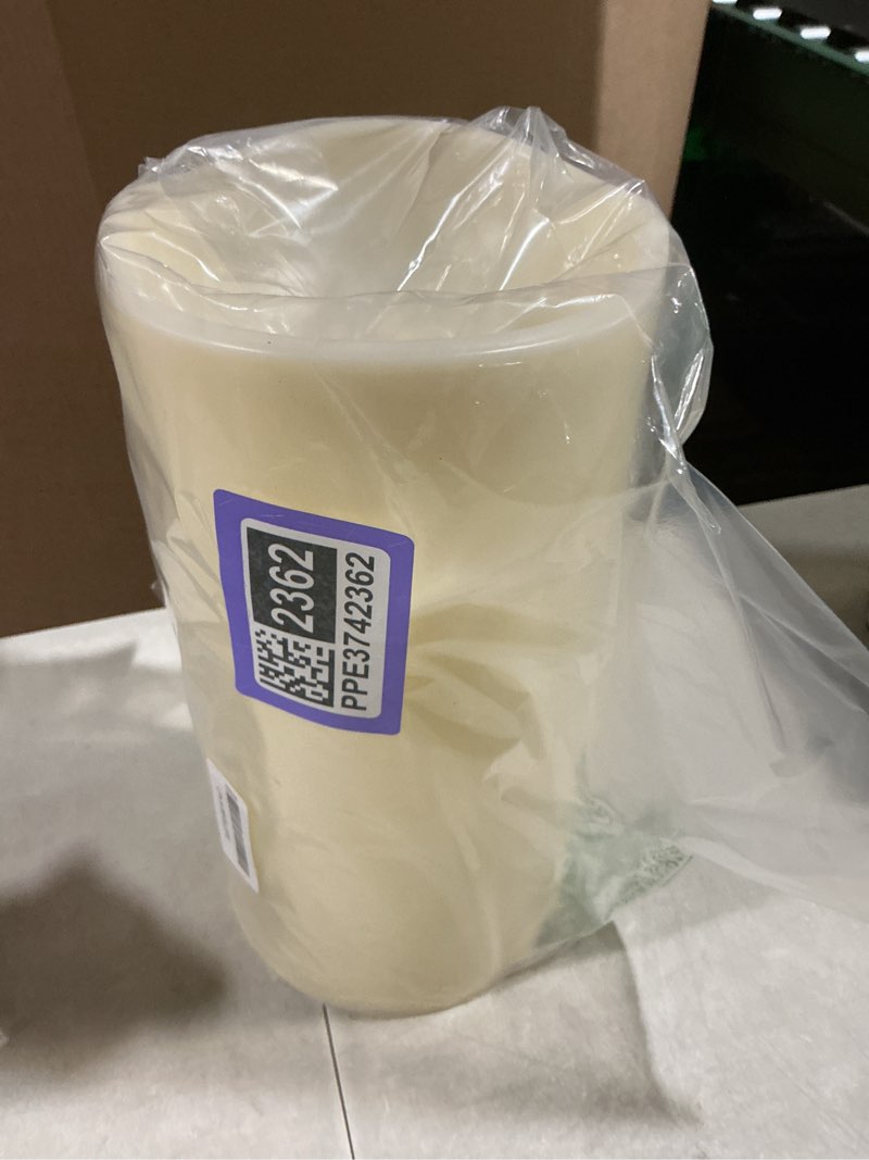 Condition photo showing As Is for 6" x 12" Extra Large Waterproof Outdoor Flameless Candle with Auto 6 Hour Timer, Battery Operated LED Pillar Candle for Lantern, Front Porch, Ivory Plastic, Long Last for 6 Month D6" X H12"