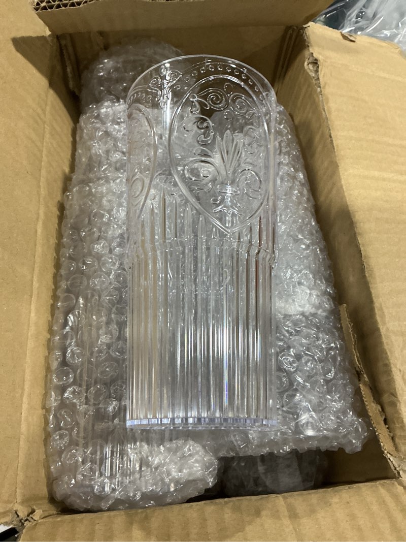 Condition photo showing Good Condition for wiwiqing 20oz vintage plastic ribbed tumblers set of 12, clear acrylic drinking glasses reusable cups large retro embossed drinkware for water, beer, juice, wedding, baby shower, birthday party 12 clear