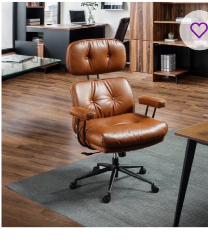 Desk Chair – Big & Tall Ergonomic Office & Vanity Chair with Curved Backrest, Spring Cushion, PU or Suede-Like Leather, Breathable & Stylish, Rocking Function