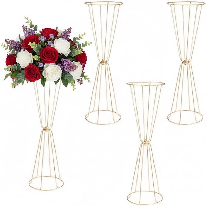 set of 10 wedding centerpieces geometric high gold vases - 20\" floral table decorations metal vases for wedding anniversary celebration party birthday events aisle home decor