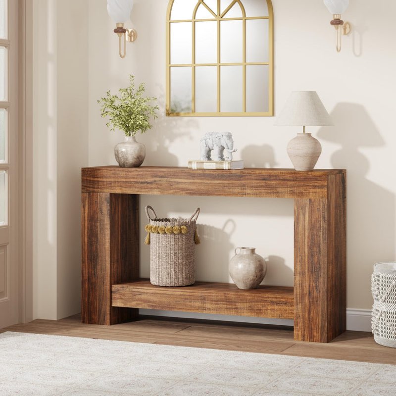 garvee 47" farmhouse console table with 2 tiers and storage 