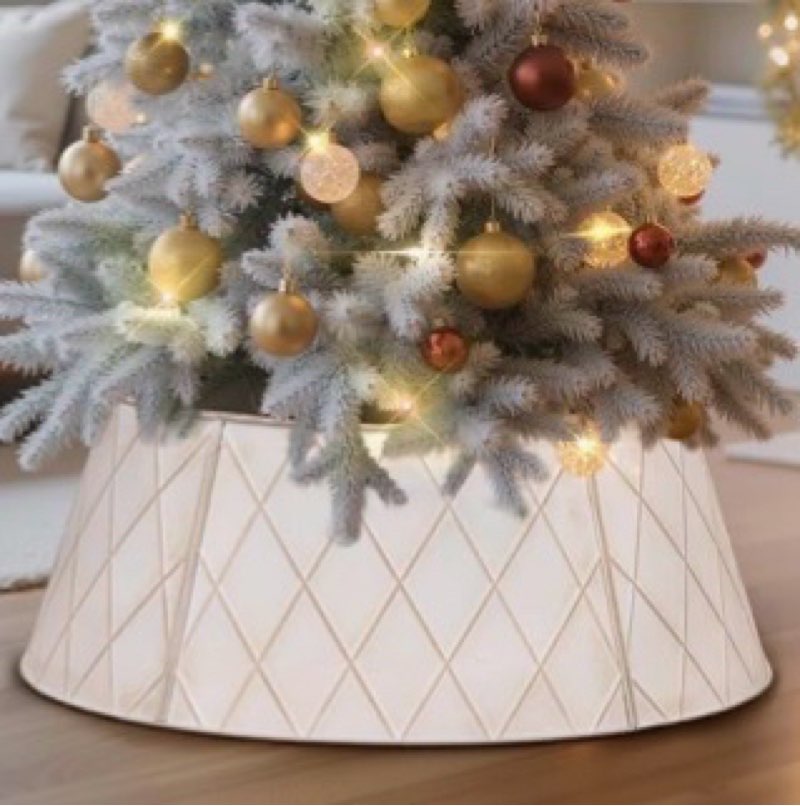 Lanpn Metal Christmas Tree Collar 48 inch, Christmas Tree Ring Collar for Large L 12 ft - 15 ft Xmas color white 