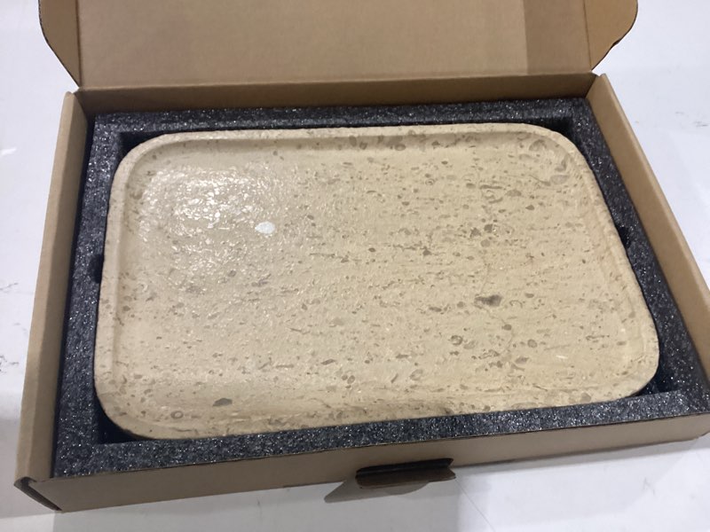 Condition photo showing New/Like New for karibiber marble vanity tray, bathroom tray countertop, decorative dresser organizer, perfume, jewelry holder, beige stone serving for kitchen sink storage(moca cream) beige cream