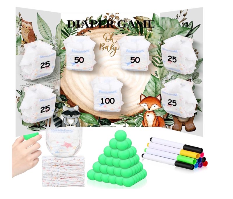 Threan Woodland Animal Funny 61 Pcs Baby Shower Board Diaper Games Boy Girls Hilarious Gender Reveal