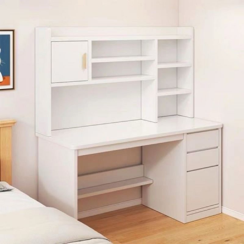 Office Computer Desk with Hutch, Bookcase and Integrated Cable Management, Rectangular Wood 3 Drawers, White 47" L x 16" W x 56" H