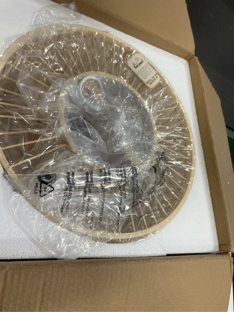 Condition photo showing New/Like New for rattan pendant lights, 15.8" boho wicker pendant light handwoven rattan chandelier beach country natural hanging light for dining room kitchen living room bedroom drum light