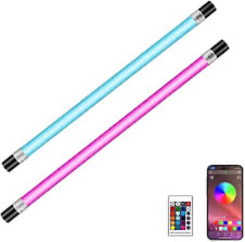 YUNKE 2 Pack Handheld and Rechargeable RGBW Tube Light, 360D View Angle, with Remote & APP Control, 