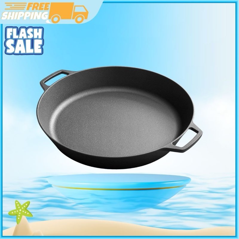 2 pcs Pre-Seasoned Cast Iron Skillet, Dual Handle Fry Pan for Grill & Oven