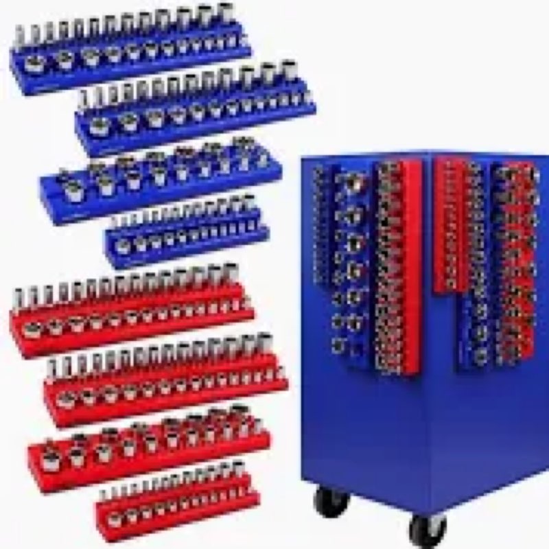 HORUSDY 8-Piece Magnetic Socket Organizer Set, Magnet Socket Holder, 1/4", 3/8", 1/2" Socket Holds 1