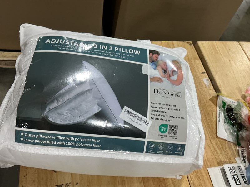 Condition photo showing New/Like New for three geese adjustable layer pillows, assembled 3 in 1 bed pillow,soft pillow good for side and back stomach sleeper,standard size pack of 1 standard (pack of 1) white
