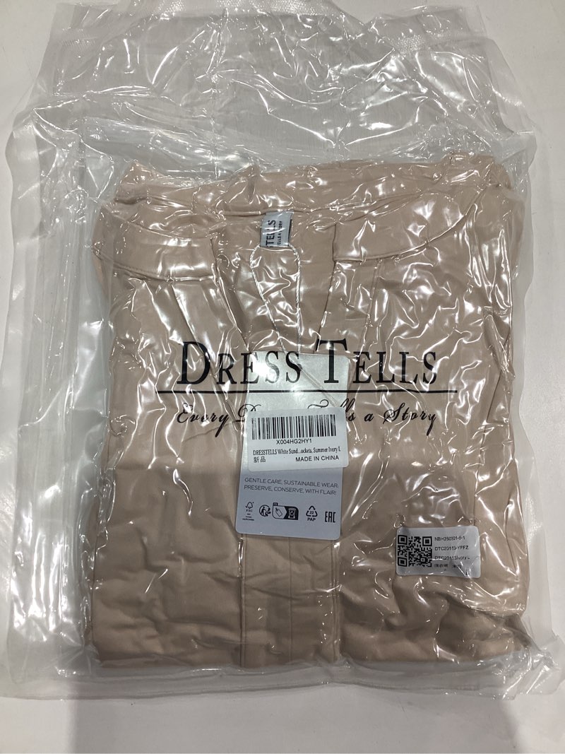 Condition photo showing New/Like New for DRESSTELLS Womens Summer Casual Dresses 2025 Trendy Ruffle Short Sleeve V Neck A Line Tiered Flowy Loose Midi Beach Dress Ivory Large