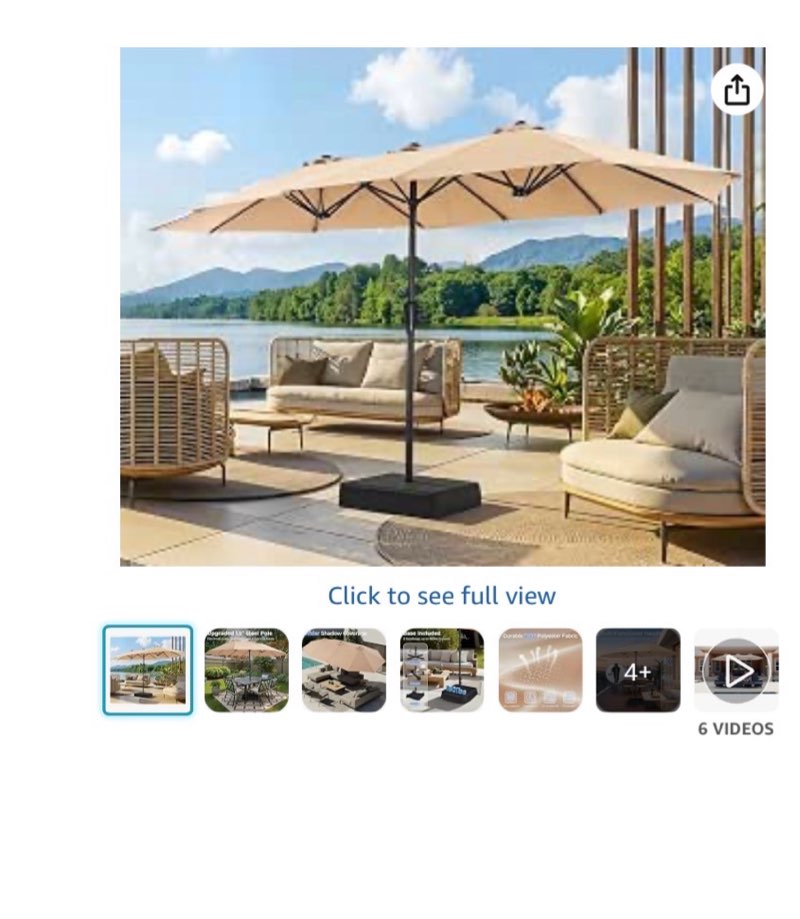 domeshade 15ft patio umbrella with base,large outdoor double-sided rectangle umbrella with crank handle, market umbrella for poolside garden deck backyard beach pools, beige