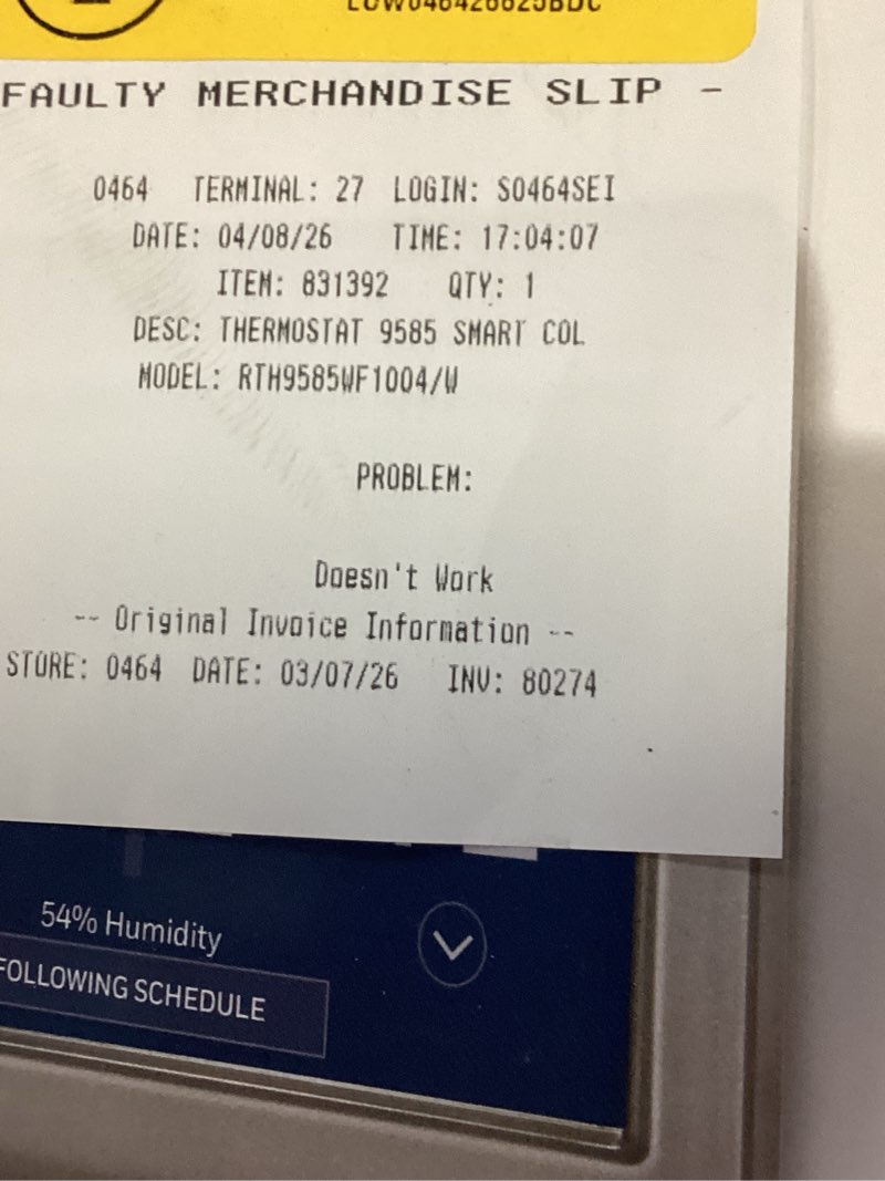 Condition photo showing As Is for honeywell home smart color built in wifi heating and cooling touch screen programmable thermostat