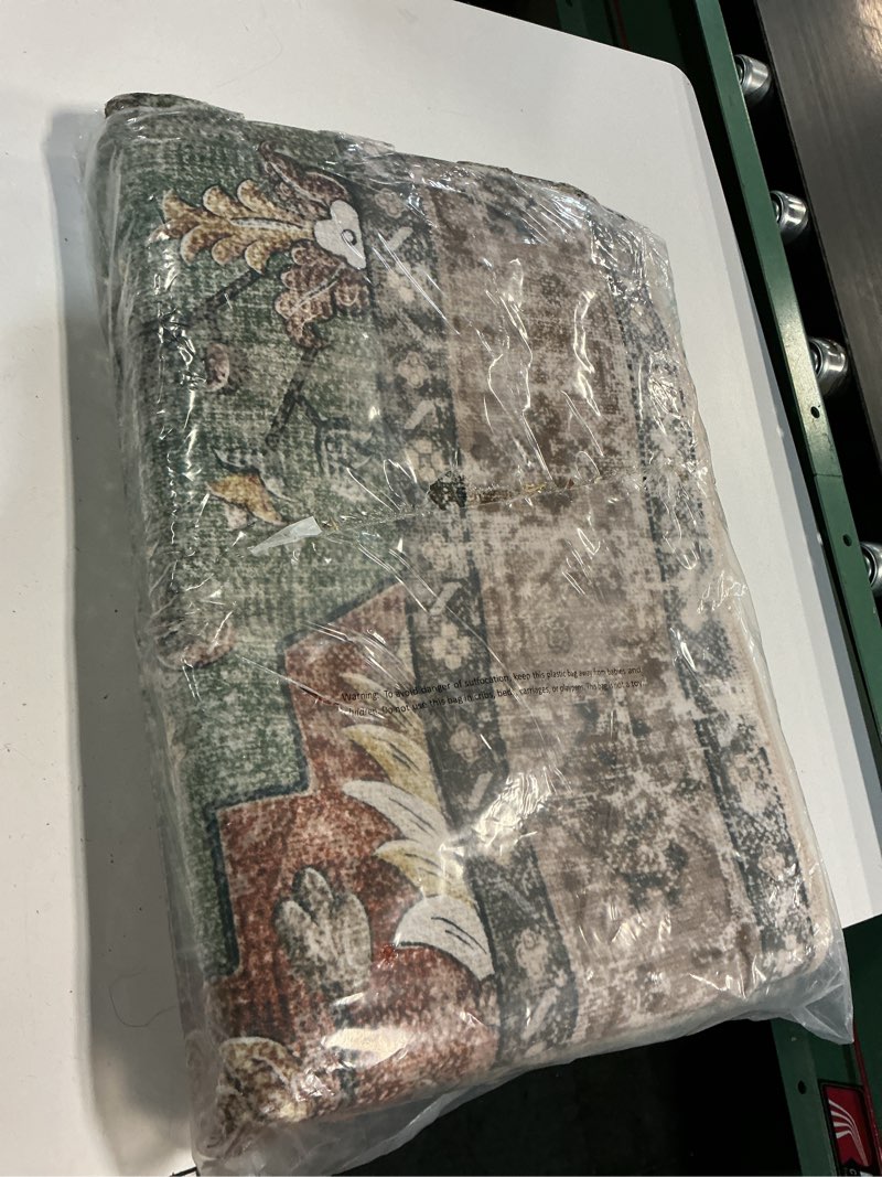 Condition photo showing New/Like New for area rugs 5'x7' washable non-slip, floral vintage distress print pattern medallion carpet for living room bedroom dining room, brick red rust neutral brown burnt orange green brick/brown/green 5' x 7' (rectangular)