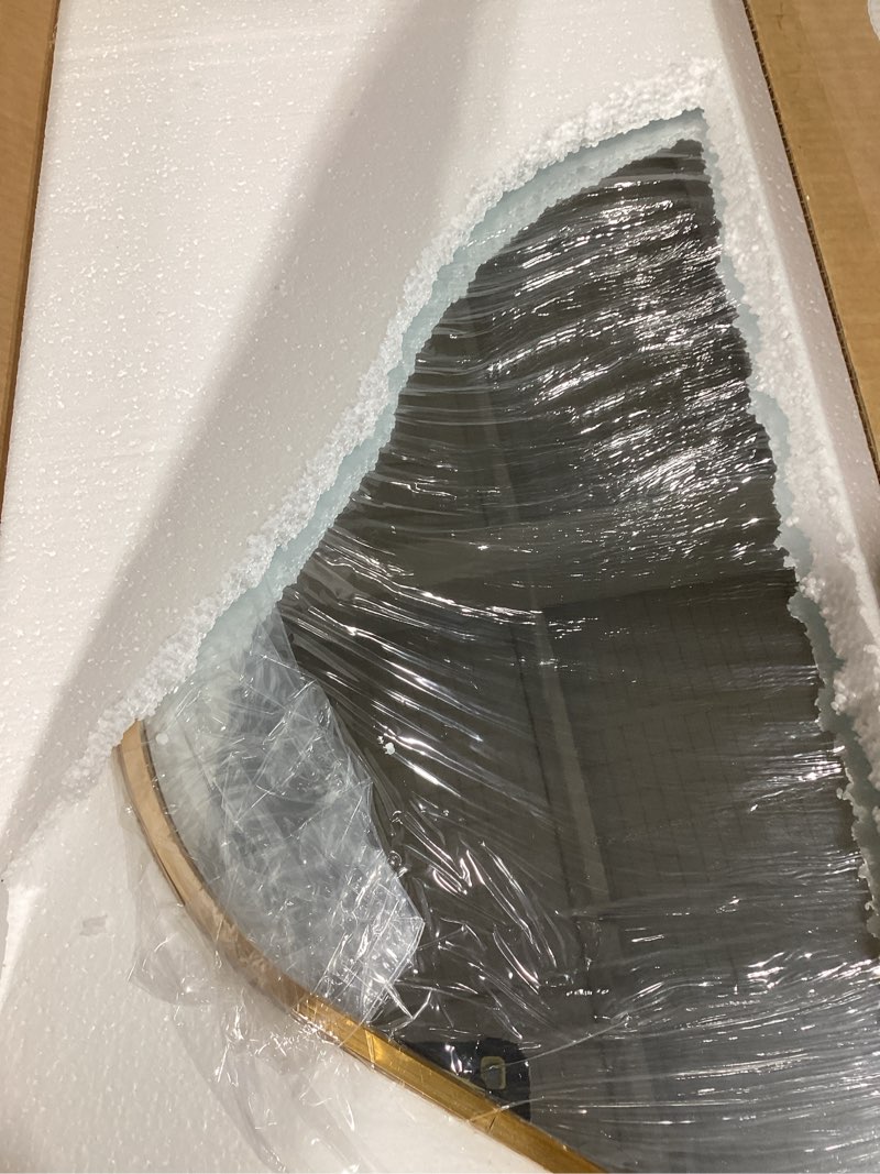 Condition photo showing New/Like New for Irregular Wall Mirror - Gold Wall Mirrors Decorative 24"x 40" Wavy Asymmetrical Abstract Mirror Aviation Aluminum Alloy Frame Unique for Vanity, Entryway, Bathroom, Bedroom, Living Room, Cloakroom Gold 40"L x 24"W