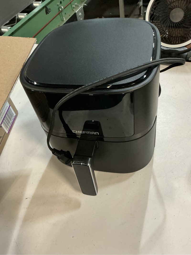 Condition photo showing Good Condition for chefman air fryer – 6 qt compact airfryer for quick & easy meals in minutes, features hi-fry technology for extra crisp, touchscreen controls with 4 presets, nonstick & dishwasher safe basket - black 6 quart - no window