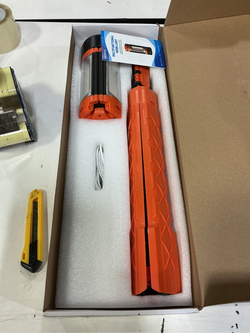 Condition photo showing New/Like New for 12000mAh Camping Light with Stand, Rechargeable Work Light, 10000 Lumen Dimmable Cordless Work Light with 3 LED Lamp Heads, Magnetic Emergency Flashlight with 79" Detachable Tripod