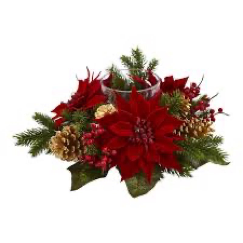 nearly natural poinsettia, berry and golden pine cone candelabrum artificial silk arrangements red 6